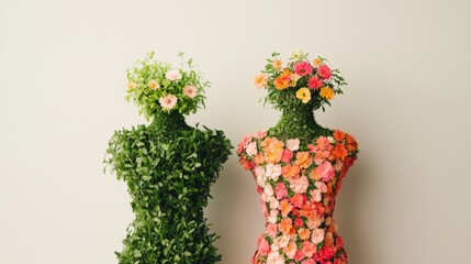 Poster - Floral Fashion Two Mannequins Adorned with Blossoms