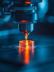 Fototapete - Moody SLA Printing Close-Up Glowing Resin Precision for Customized Manufacturing in Advanced Prototyping and Digital Marketing Applications
