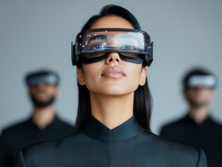 Aufkleber - Futuristic Office Diverse Professionals Engaging with Interactive Virtual Reality for Innovative Digital Collaboration and Professional Empowerment
