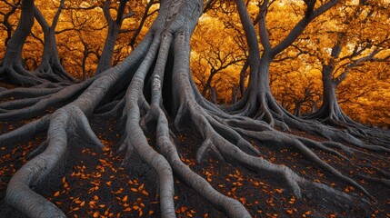 Canvas Print - Majestic Tree Roots in Autumnal Forest