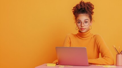 Aufkleber - Vibrant Teen Workspace Modern Laptop Set on Colorful Desk with Sticky Notes and Pens - Remote Education Content and Creative Home Office Design