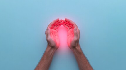 Aufkleber - Futuristic Collaborative Effort Hands with Neon Glow on Minimal Blue - Dynamic Teamwork Visual for Innovative Corporate Branding in Digital Environments
