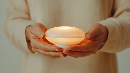Aufkleber - Warm Minimalist Tech Touch Elderly Female Hands with Modern LED Light - Home Safety and Comfort Solutions for Senior Care and Smart Living