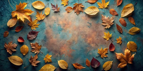 Wall Mural - Autumnal Leaves Arranged on a Textured Surface, Creating a Natural Frame for Seasonal Designs and Fall-Themed Projects