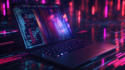 Neon Night Coding: A Digital Landscape of Programming