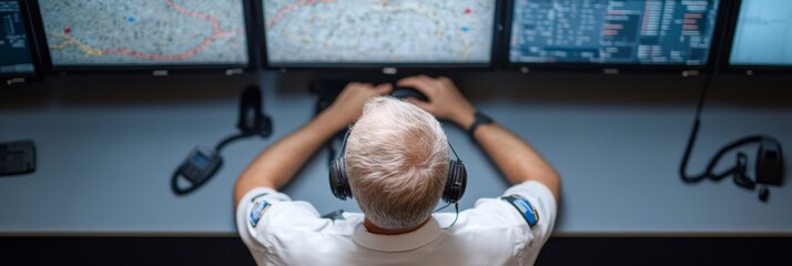 Poster - Modern Tech Command Center Multi-Screen Interface in Crisis Management Hub with Urban Map Analysis - Enhanced Public Safety Coordination for Professional Crisis Response Teams