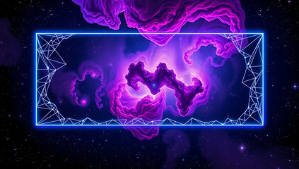 a sci-fi digital frame made of holographic fractals, constantly shifting and expanding with glowing 