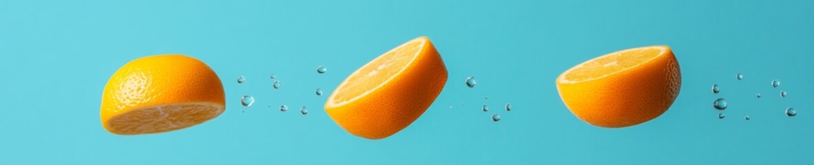 Aufkleber - Vibrant Citrus Beverage Art Floating Orange Halves on Aqua - Energizing Visuals for Modern Health Campaigns and Refreshing Product Design in Wellness Industry