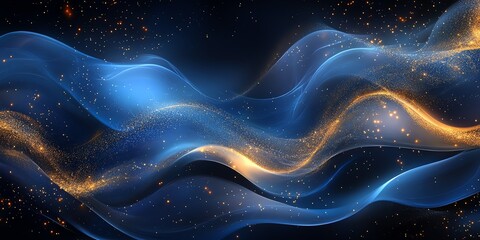 Wall Mural - golden and blue celestial waves: a serene abstract artwork