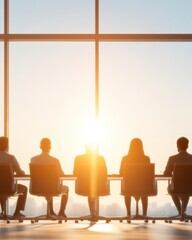 Poster - Sunlit Ethical Meeting Diverse Professionals in Glass-Walled Boardroom Discussing Corporate Transparency and Innovation - Enhancing Modern Business Practices and Team Dynamics