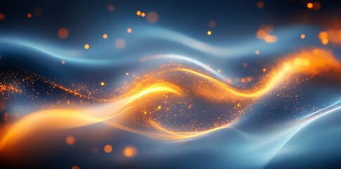 Canvas Print - golden and blue energy waves: abstract luminous art
