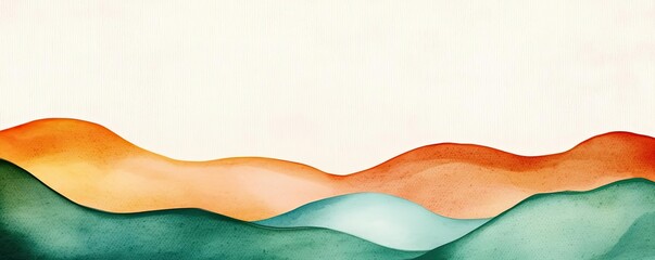 Poster - Rustic watercolor concept. Colorful abstract landscape art featuring soft, flowing hills in various hues.