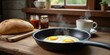 © Unicorns - Rustic Kitchen Breakfast Scene with Sunny-Side-Up Eggs, Homemade Jam, and Fresh Coffee