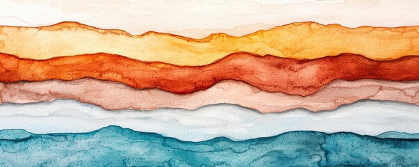 Poster - Rustic watercolor concept. Abstract watercolor layers create a warm, serene landscape in vibrant colors.