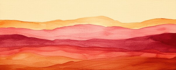 Poster - Rustic watercolor concept. Stunning watercolor landscape with layers of vibrant red, pink, and orange hues.