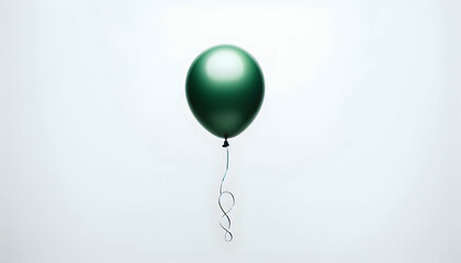 Wall Mural - Birthday A single, green balloon with a black string attached, gently floating against a white background, pe4