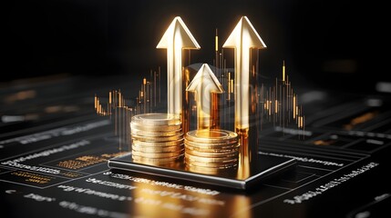 Aufkleber - Futuristic 3D financial charts and graphs with glowing arrows depicting the progress growth and success of the market and wealth creation  This concept image represents the technology data