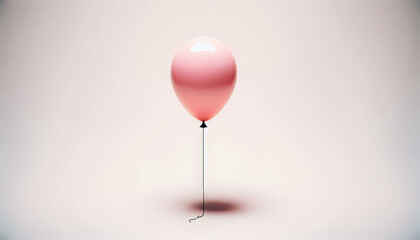 Wall Mural - Birthday A single, pink balloon with a black string attached, floating on its own against a plain white background, evoking a celebratory mood (2)