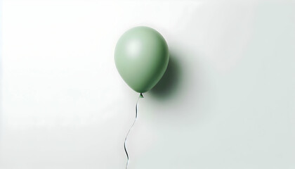 Wall Mural - Birthday A single, green balloon with a black string attached, gently floating against a white background, pe3