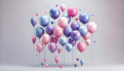 Wall Mural - Birthday A group of balloons in different shades of purple, pink, and blue, arranged together, each balloon w2