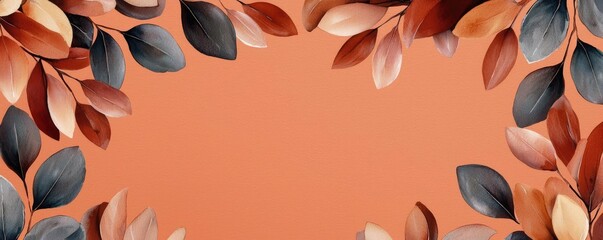 Poster - Rustic watercolor concept. Artistic arrangement of colorful leaves on a vibrant background for creative design.
