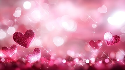 Poster - Bright and vibrant heart shaped in bold and striking colors scattered across a glowing radiant gradient background creating a festive and joyful Valentine s Day atmosphere