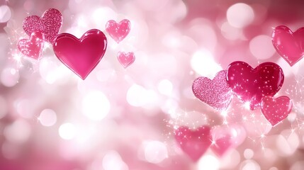Poster - Vibrant collection of colorful heart shaped ornaments and arranged dynamically against a luminous gradient backdrop evoking a cheerful and romantic vibe for Valentine s Day and expressions of love