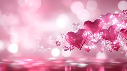 Poster - Vibrant heart shaped in vivid shades of pink and red dynamically arranged against a luminous gradient backdrop evoking a cheerful and romantic vibe for Valentine s Day and other romantic occasions