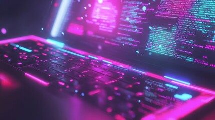 Wall Mural - neon glow: cyberpunk laptop coding aesthetic