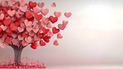 Poster - Vibrant red and pink heart shaped tree with lush foliage standing on a soft gradient background creating a romantic and festive scene perfect for Valentine s Day and decor