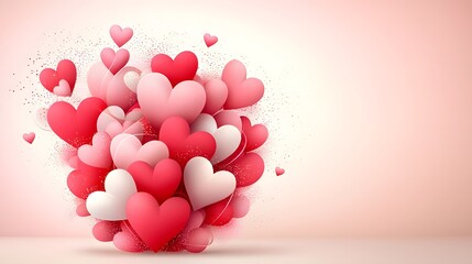 Poster - Romantic Valentine s Day Background with Layered Heart Patterns in Shades of Red and Pink Set Against a Subtle Glowing Gradient