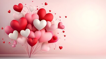 Poster - Romantic and cheerful Valentine s Day background filled with floating red and pink heart shaped balloons on a soft gradient surface
