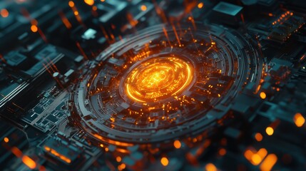 Abstract Futuristic Technology: Glowing Circular Core