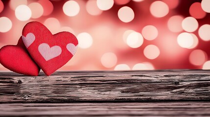 Poster - Stylish Valentines Day text displayed on a rustic wooden surface illuminated by dreamy bokeh lights in shades of pink and red