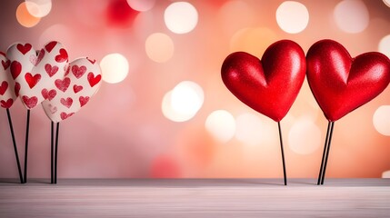 Poster - Vibrant heart shaped in shades of red and pink against a high contrast radiant gradient background creating a festive and romantic atmosphere perfect for Valentine s Day themes and
