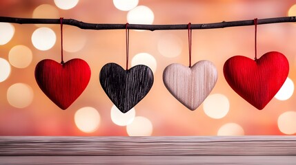 Poster - A cheerful array of vivid heart shaped hanging against a radiant gradient backdrop designed to evoke feelings of love romance and celebratory joy