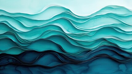 Poster - Water watercolor concept. Abstract waves in soothing shades of blue and green create a tranquil ocean-like scene.