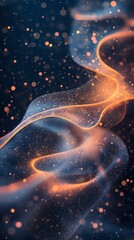 Canvas Print - glowing orange and blue particle waves: abstract digital art