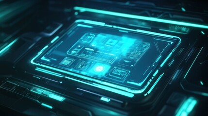 Wall Mural - futuristic tech interface: glowing cyan digital display
