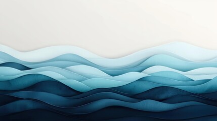 Poster - Water watercolor concept. Abstract waves in various blue shades create a soothing, tranquil atmosphere.