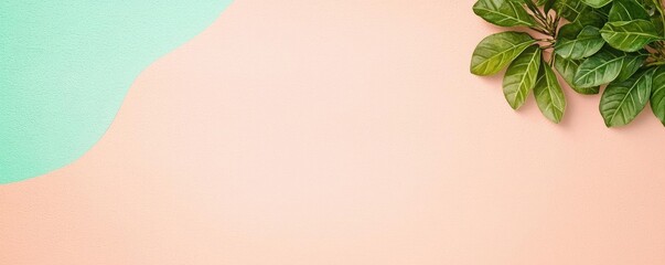 Poster - Tropical watercolor idea. A fresh green plant on a soft pastel background, ideal for nature-inspired designs.