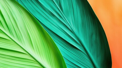Poster - Tropical watercolor idea. Close-up of vibrant green leaves showcasing intricate textures and natural beauty.