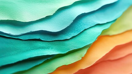 Poster - Tropical watercolor idea. Vibrant layers of colored paper showcasing texture and depth in shades of blue and orange.