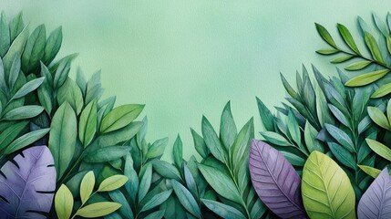 Poster - Tropical watercolor idea. Vibrant green leaves creating a fresh and natural background for various projects.