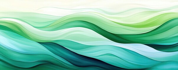 Poster - Water watercolor concept. Abstract design of flowing waves in calming green and blue tones, symbolizing nature.