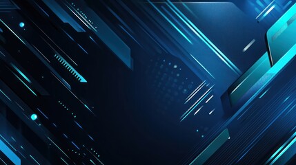 Wall Mural - abstract blue tech background: futuristic design with diagonal lines and glowing elements