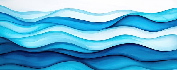 Poster - Water watercolor concept. Abstract waves in shades of blue creating a serene and calming ocean effect.