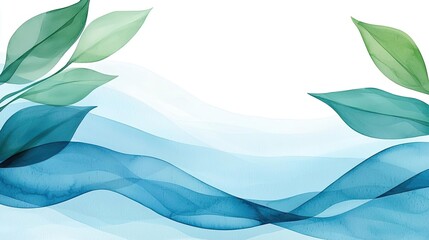 Poster - Water watercolor concept. Abstract design featuring flowing water and leaves, conveying tranquility and nature.