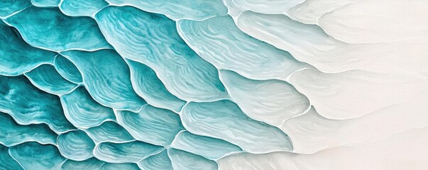 Poster - Water watercolor concept. Abstract texture design featuring layered teal and white shapes creating visual depth.