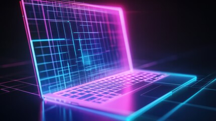 Wall Mural - neon laptop: digital innovation and technological advancement